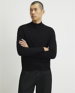Black Slim Fit Half Zip Jumper