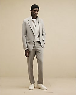 Grey Regular Fit Texture Suit Trousers