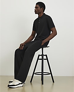 Black Slim Fit Textured Button Polo Shirt