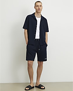 Navy Regular Fit Textured Shirt
