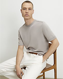 Beige Essential Slim Fit Knitted T-Shirt