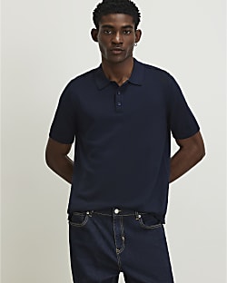 Navy Slim Fit Knitted Polo Shirt