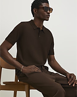 Brown Slim Fit Knitted Polo Shirt