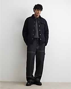 Black Cotton Quilted Overshirt
