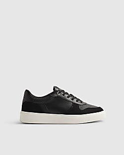 Black Cupsole Panelled Lace up Trainers