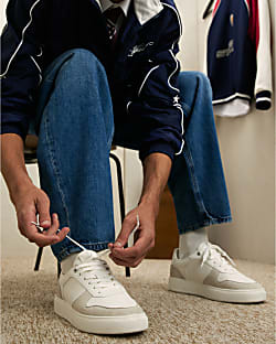 White Cupsole Panelled Lace Up Trainers