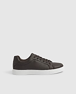 Brown Faux Leather Grain Trainers
