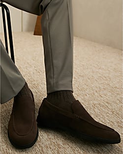 Brown Suede Deconstructed Loafers