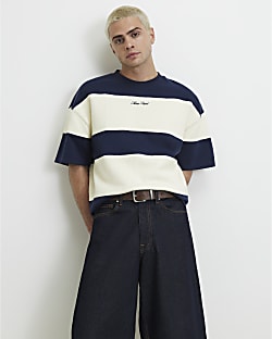 Navy Cotton Ame Saint Stripe T-Shirt