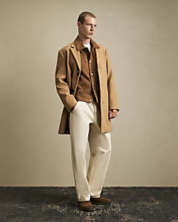 Beige Single Breasted Overcoat