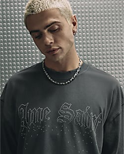 Black Cotton Ame Saint Rhinestone T-Shirt