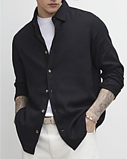 Black Regular Fit Luminus Linen Blend Shirt