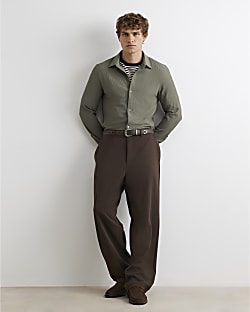 Khaki Muscle Fit Ribbed Shirt
