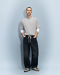 Black Baggy Fit Washed Jeans