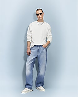 Blue Baggy Fit Washed Jeans