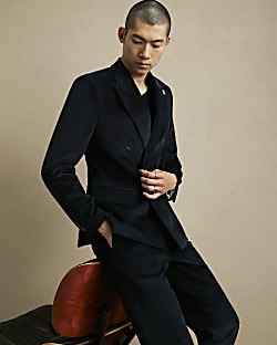 Navy Slim Fit Corduroy Suit Jacket