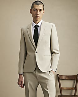Beige Skinny Fit Suit Jacket