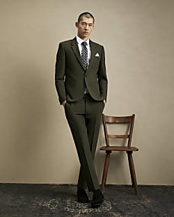 Khaki Skinny Fit Suit Trousers