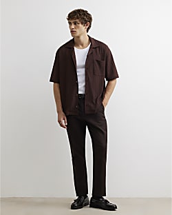 Brown Slim Fit Cotton Blend Chino Trousers