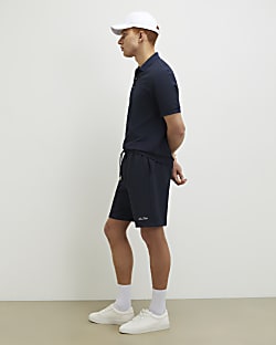Navy Regular Fit Textured Shorts
