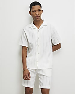 White Regular Fit Textured Stripe Shirt