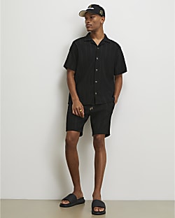 Black Regular Fit Textured Stripe Shirt