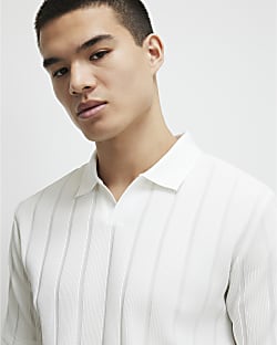 White Slim Fit Open Neck Polo Shirt