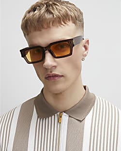 Beige Slim Fit Zip Neck Stripe Polo Shirt