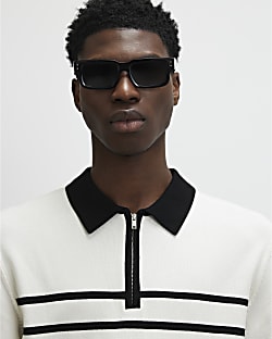 Black Slim Fit Stripe Knitted Polo Shirt
