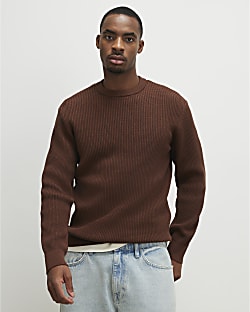 Brown Slim Fit Waffle Knit Jumper