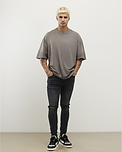 Black Spray On Rip Jeans