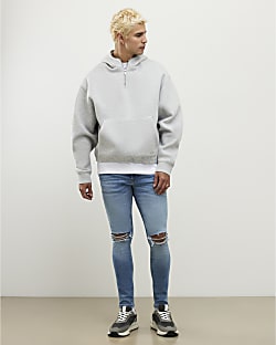 Blue Spray On Rip Jeans