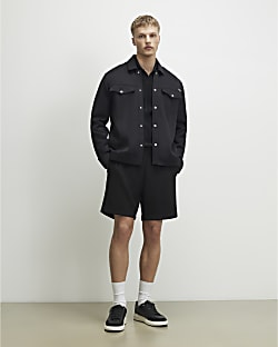 Black Slim Fit Textured Overshirt