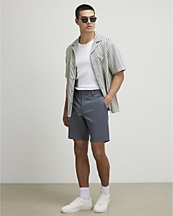 Grey  Slim Fit Longer Length Chino Shorts