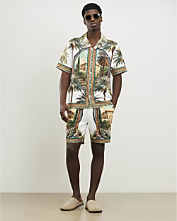 Green Palm Tree Print Pull On Shorts