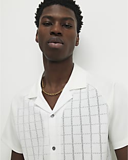 White Muscle Fit Texture Short Sleeve Shirt