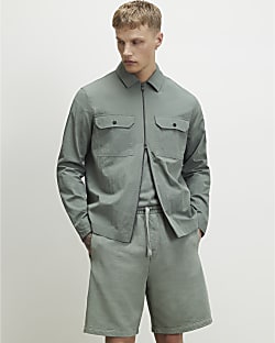 Green Regular Fit Washed Utility Overshirt