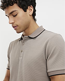 Beige Slim Fit Textured Polo Shirt