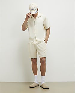 Cream Regular Fit Shorts