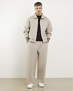 Beige Wide Leg Premium Joggers