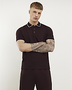 Red Slim Fit Textured Polo Shirt