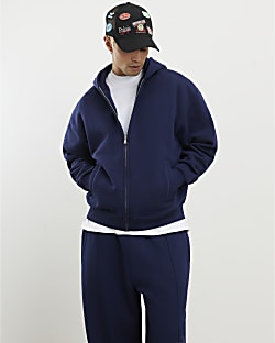Navy Oversized Fit Zip Through Hoodie