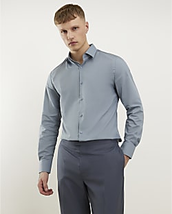 Grey Slim Fit Long Sleeve Shirt