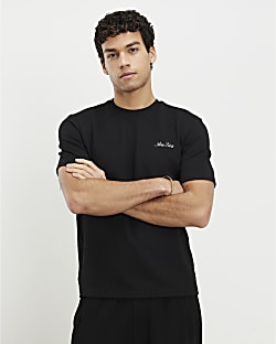 Black Slim Fit Textured Ame Saint T-Shirt