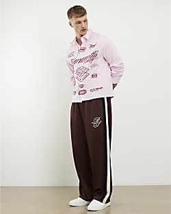 Brown Wide Leg Side Stripe Joggers