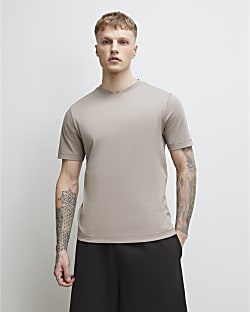 Beige Essential Slim Fit V Neck T-Shirt