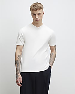 White Essential Slim Fit V Neck T-Shirt