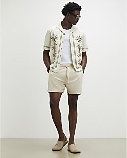 Cream Regular Fit Shorter Length Shorts