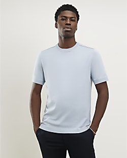 Blue Slim Fit Knitted T-Shirt