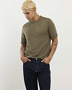 Khaki Slim Fit Knitted T-Shirt